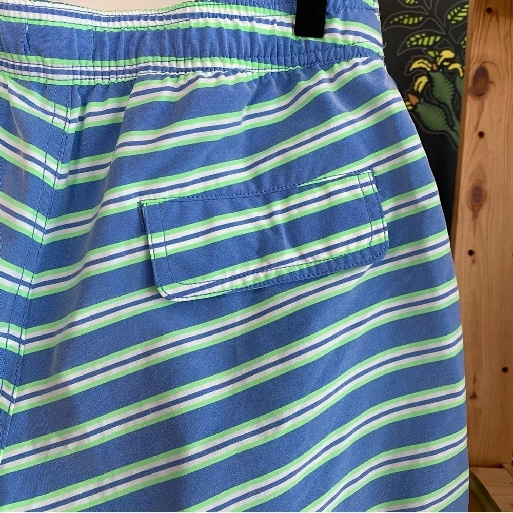 Onia Blue Green White Stripe The Calder Swim Shorts Trunks Small